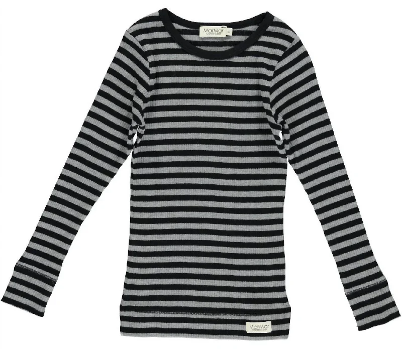 Limited Time Offer Boys Striped Ribbed Long Sleeve Shirt In Black/grey