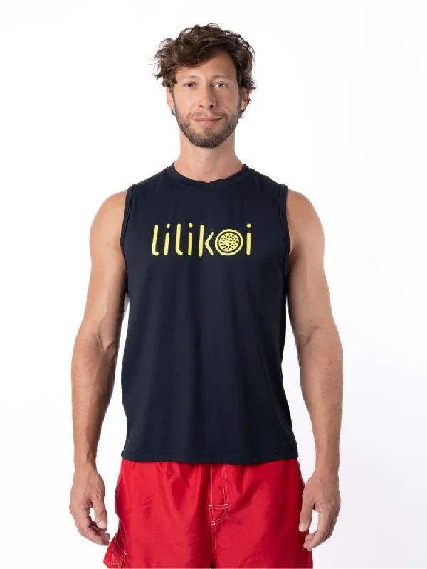 Anniversary Sale Men's Dri-Fit Sleeveless Shirt with LILIKOI logo - BLACK / YELLOW