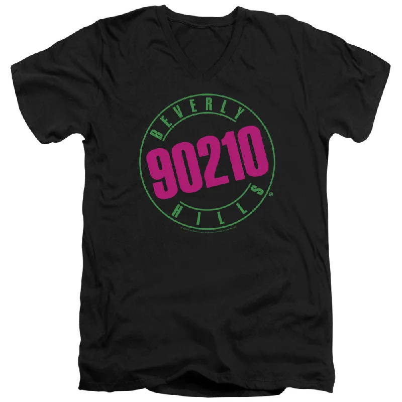 Epic Deals Beverly Hills 90210 Slim Fit V-Neck T-Shirt Neon Logo Black Tee