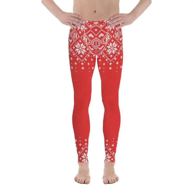 Price Meltdown Red Knitted Print Christmas Men's Leggings